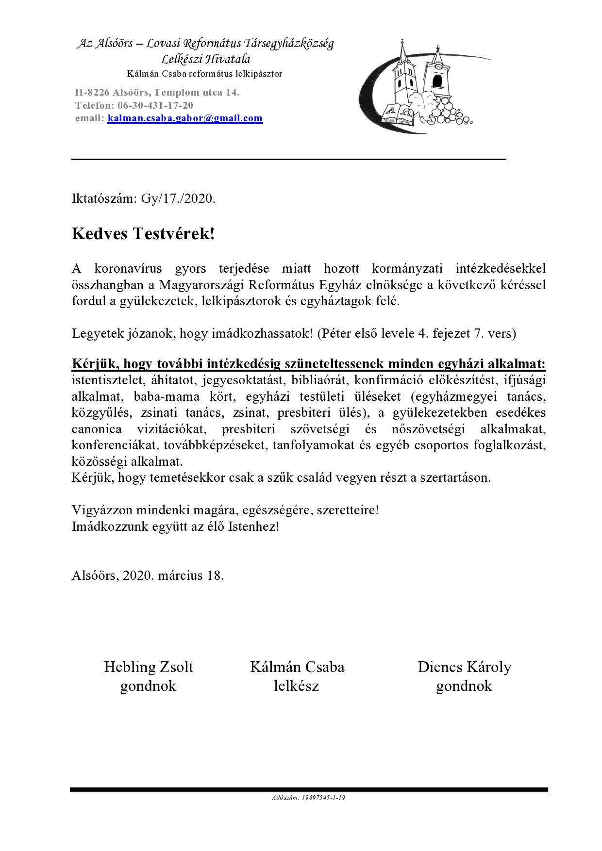 Read more about the article Egyházközségünk hivatalos levele a koronavírussal kapcsolatban