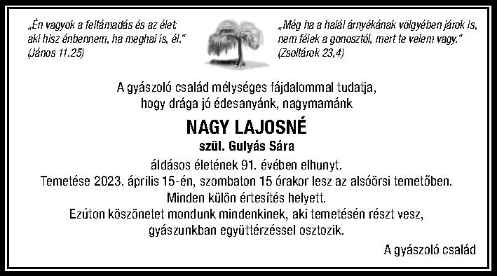 Read more about the article Elhunyt Nagy Lajosné