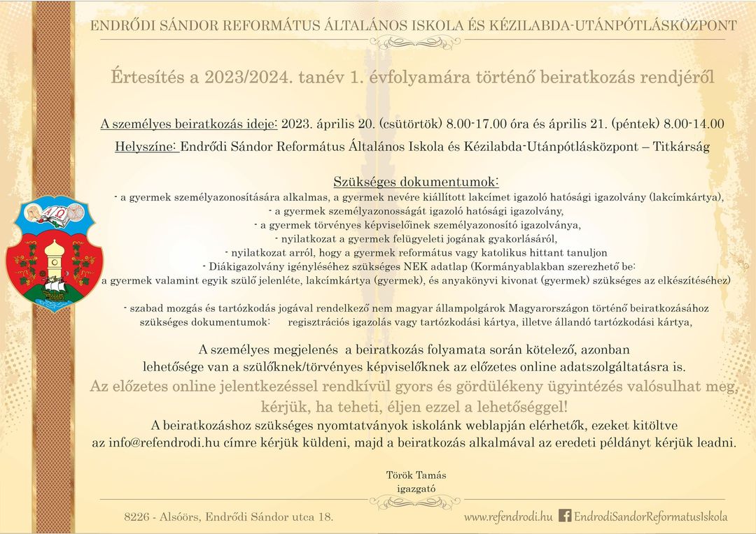 Read more about the article Beiratkozás rendje a 2023/24-es tanév 1. évfolyamára