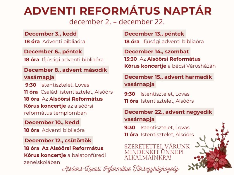 Adventi alkalmaink (december 2. – december 22.)