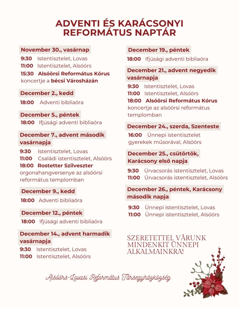 Adventi és karácsonyi alkalmaink